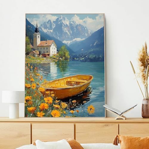 xcemhil Boat Paint by Numbers Kit for Adults Beginner, Boat Paint by Numbers for Adult, Acrylic Paint by Number Kits Suitable for Home Wall Art Decor Gifts - 16x20 Inch