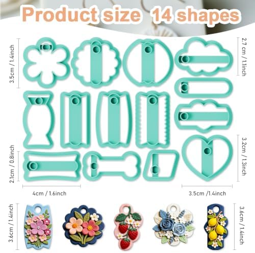14Pcs Cute Polymer Clay Cutters Cute Ceramics Keychain Cutters for Flower Heart Polymer Pottery Key Ring Making