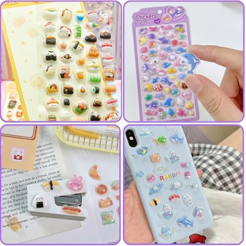 3D Puffy Stickers, 10 Sheets 500+ PCS Mini Kawaii Resin Decorative Stickers for Scrapbooking Phone Case, Notebook, Journal