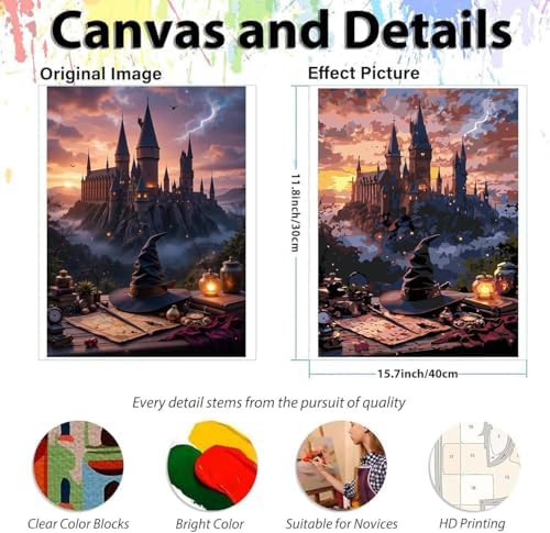 3 Pack Magic Castle Paint by Numbers Kit for Adults,Magic Hat Acrylic Painting Kit Adult Paint by Number Kits on Canvas,DIY Painting for Beginners Art by Numbers for Gifts Home Wall Decor 12x16 inch