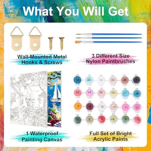 ZTOTZ Paint by Number for Adults Landscape, Village Scenery Adult Paint by Number Kits on Canvas, DIY Landscape Digital Oil Number Painting for Festival Gift Decor (16x20 Inch)