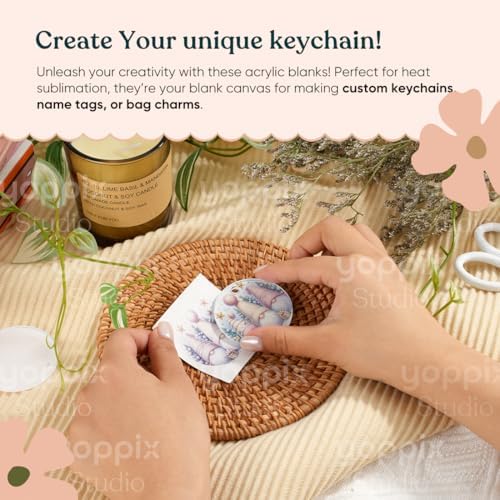 YOPPIX 90 Pcs Sublimation Acrylic Keychain Blank kit, with 30 Fixing Clips and 30 Key Rings for Heat Transfer Keychain Bag Decor Pet Necklace Christmas Tree Decor, Home Gift Crafts Supplies
