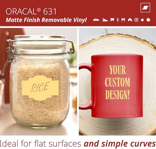 ORACAL 631 Matte Maize Vinyl Durable Roll Easy to Weed Permanent Adhesive Craft Vinyl for Plotting Machines, Decals & DIY Projects 12” x 15ft + Transfer Tape 12" x 24"