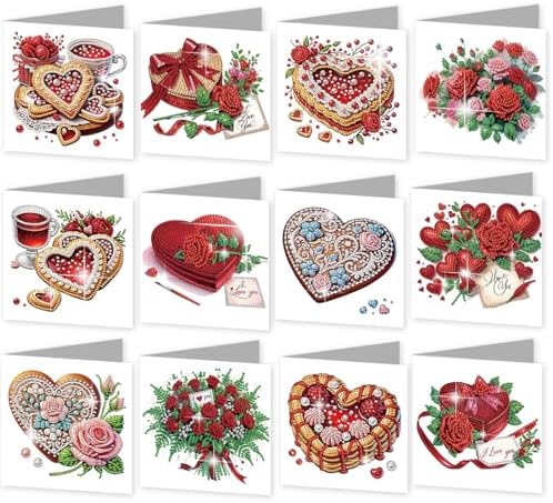 12pcs Diamond Art Painting Cards Valentine's Day Heart Rose Kit