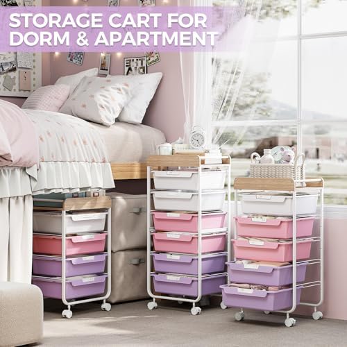 SYKIARIOL Rolling Storage Utility Cart with 5 Drawers,Purple