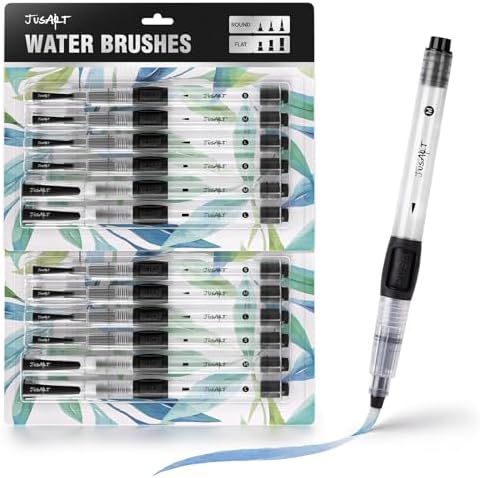 JusArt Water Brush Pens 12-Pack Leak-Proof Refillable Watercolor Pens