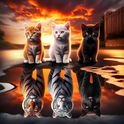 AOSGEDY Diamond Painting Kits for Adults, 5D Cat and Tiger Diamond Art Kits for Adults Beginners, DIY Animals Round Full Drill Diamond Dot Art Painting Gem Arts Crafts for Home Wall Decor 14x14 Inch