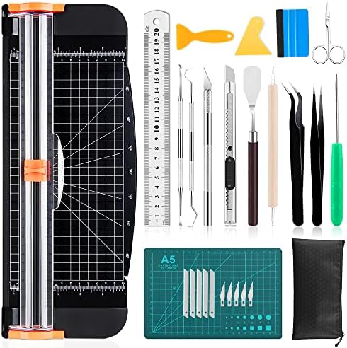 Famomatk 27PCS Craft Weeding Tools for Vinyl Kit,Utility Knife Vinyl Weeding Tool Set with 12Inch Paper Cutter Trimmer for Scrapbooking,Silhouettes,Cameos,DIY Art Crafting,Cutting,Splicing,Cardstock