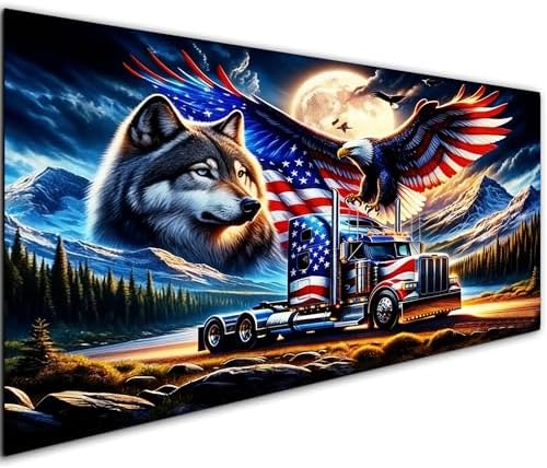 NFDPFUN Large Size American Eagle Diamond Art Kits for Adults,Wolf Diamond Painting Kit,Truck 5D DIY Diamond Mosaic Kits,Full Round Diamond Dots for Beginner,Art and Crafts,Home Decor,31.5x15.7inch