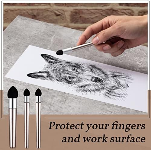 Teling 6 Pcs Artist Blending Sponge Pen Reusable Sketch Rubbing Sponge Brush Washable Drawing Correction Sketch Tool for Artist Student Charcoal Powder Drawing Correcting Smudge Smear, 3 Size