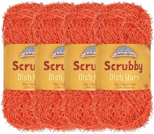 JubileeYarn Scrubby Dish Yarn - 50g/Skein Dishcloth Polyester - Coral - 4 Skeins