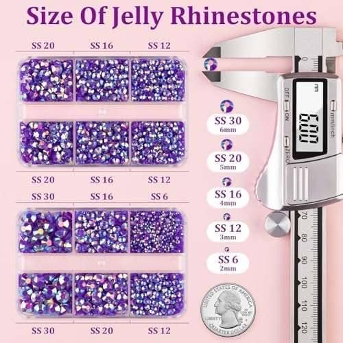 Resin Jelly Rhinestones for Crafting with B7000 Jewelry Glue, 2 Boxes Dark Purple AB Flatback Crystals with 2Pcs 10ml Glue, Bedazzling Non Hotfix Gems for DIY Tumblers Clothing Shoes Manicure