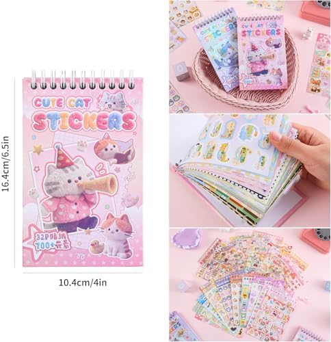 Girl's Cute Sticker Book, Cartoon Cat Theme - 700+ Cute Animal Style Foodie Stickers, for DIY Scrapbooking Journaling Handbook Decoration
