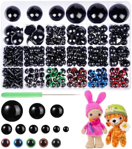 408Pcs Safety Eyes for Crochet 6-30mm Plastic Colorful Safety Eyes for Amigurumi with Washers Black Stuffed Animal Eyes for Craft Teddy Bear