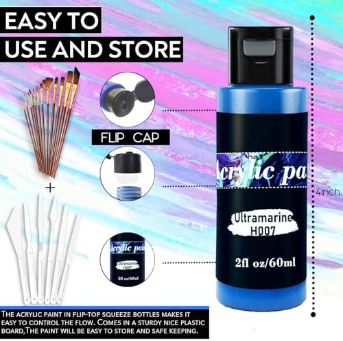 Acrylic Paint Set 118 PCS of 99 Colors 2fl oz 60ml Bottles with 12 Brushes and 6 Knives,Non Toxic No Fading Rich Pigment for Kids Adults Artists Canvas Crafts Wood Painting