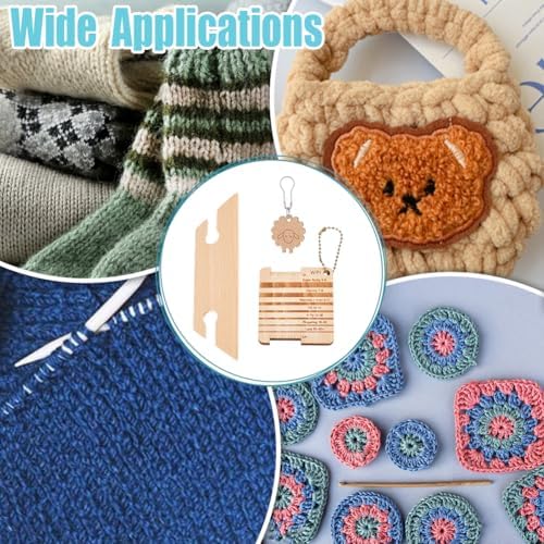 HOBBIESAY 1 Set Wood Knitting Gauge Rulers Wooden Knitting Tool Set with Yarn Ball Chain 3 Sheep Stitch Markers and Shuttle Knit Accessories for Beginners Experts DIY Sewing Crafts