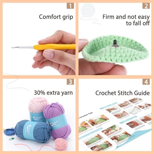 Crochet Kit for Beginners: 2 PCS Red & Blue Mushroom Starter Crochet Kits with Step-by-Step Video Tutorials and Yarns, Hook, Accessories, DIY Craft Gift for Adults and Teen(30%+ Yarn)