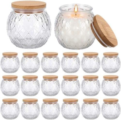 20 Pack Clear Candle Jars for Making Candles 6 oz Empty Glass Candle Making Jars with Bamboo Lids Diamond Texture Candles Containers for DIY, Wedding Souvenirs Gifts, Home Decoration