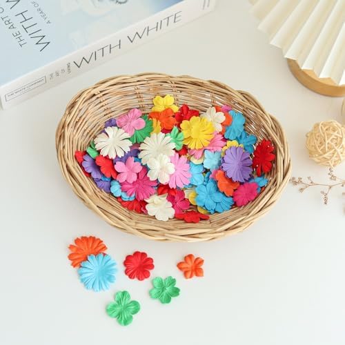 100 Pcs Handmade Mixed Mulberry Paper Flowers 30 mm - 1.5 Inch Scrapbooking Wedding DIY Craft Supplies Card. (Mixed Flowers)
