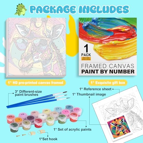 Paint by Numbers Kit for Kids with Frame, Giraffe Painting, No Easel