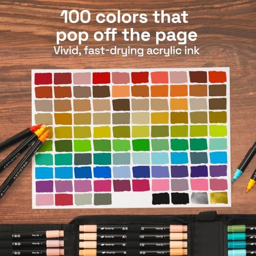 ARTISTRO 100 Dual-Tip Acrylic Paint Marker Pens with Storage Bag