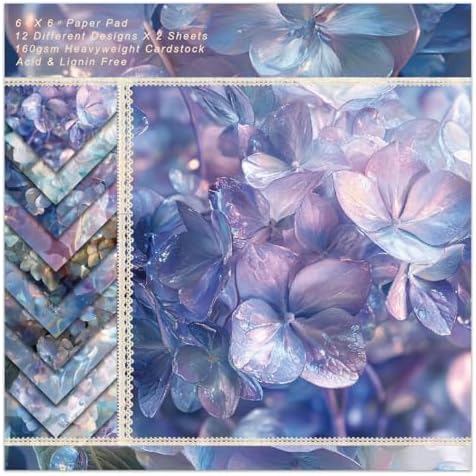 Purple Flowers Scrapbooking Paper Pad - 24 Sheets 6'' x 6'' Aesthetic Patterned Decorative Collage Decoupage for Wrapping Folded Cardstock Supplies Gift Cardstock DIY Crafts Scrapbook Photo Album