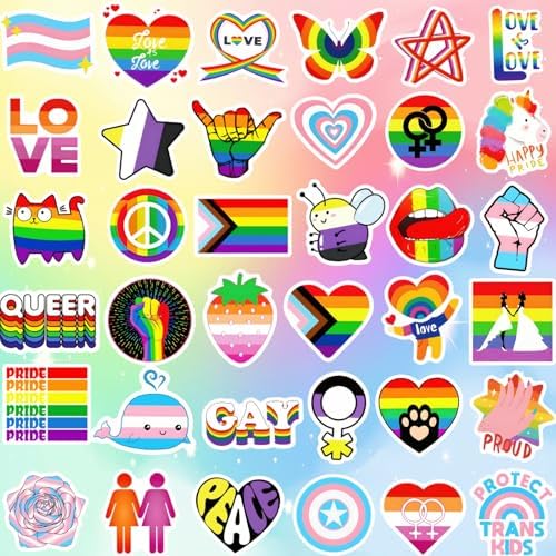 300 PCS Pride Stickers Bulk, Mixed All Kinds of LGBTQ+ Stickers for Trans Lesbian LGBTQ Bi, Gay Pride Accessories, Rainbow Stickers for Pride Month Decorations & Party Supplies(No Duplicates)