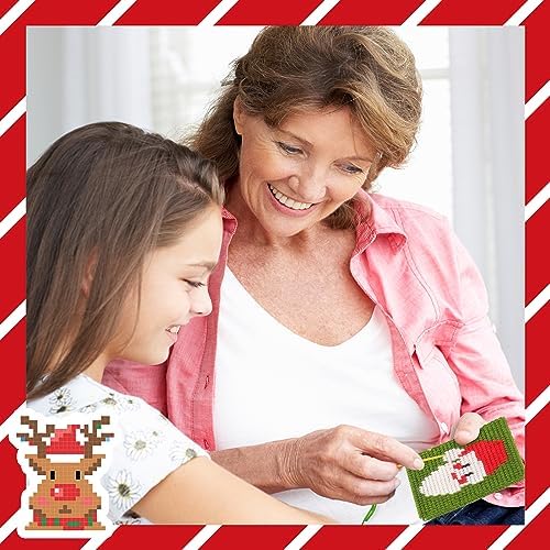 Pllieay Christmas 10-in-1 Cross Stitch Beginner Kit for Kids, Includes Instruction of 10 Different Patterns, 10 Printed Plastic canvases for Needlework, Needlepoint Starter Sewing Set