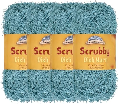 JubileeYarn Scrubby Dish Yarn - 50g/Skein Dishcloth Polyester - Celadon Blue - 4 Skeins