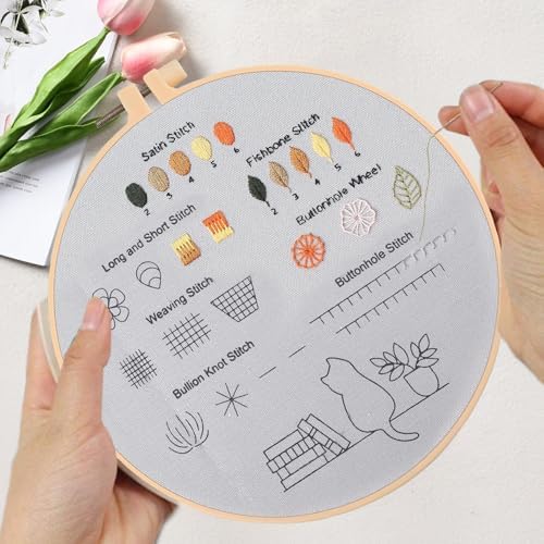 Beginner Embroidery Kit for Adults, Herb Garden Patterns with Video Guide