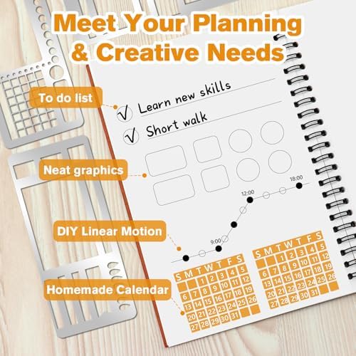 3 Pcs Record Template Metal Planner Stencils for Journaling 5.2X2.3 Inch Flexible Journal Template Stainless Steel Calendar Stencil for Weekly Spread Checklist Drawing DIY Crafts Supplies