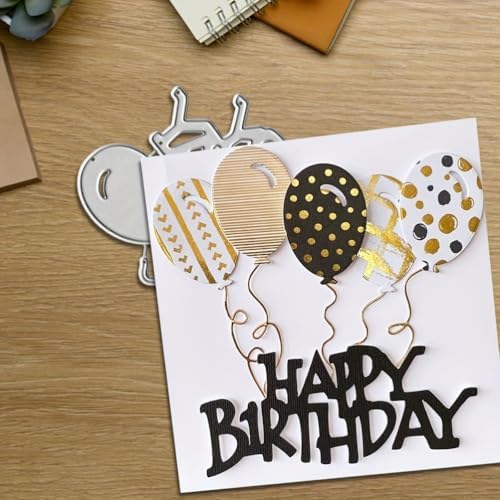 Scrapbooking Die-Cuts, Layer Frame Net Set Metal Cutting Dies for Card Making, Paper Craft Template, Background Embossing Stencils, DIY Album Décor (Happy Birthday and Balloons-10.1x7.6cm)