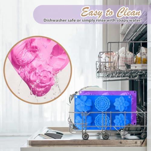 Soap Molds Silicone Flower Shapes 3-Pack, Chocolate Ice Cube Cake Candy Gelatina Rose Molds Bath Bomb Different Floral Molds, Homemade DIY Non-Stick Craft Food Grade Molds BPA Free Tray Molds