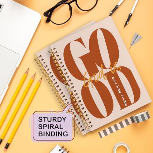 Yhtrg God Is Good Christian Spiral Hardcover Notebook, Orange Brown Inspirational Writing Journal, Religious Faith Prayer Notebook for Bible Study Daily Journaling, 5.5x8.3