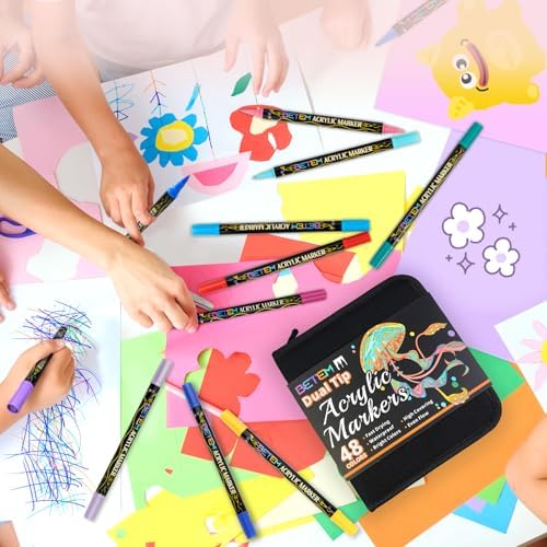 Betem 48 Colors Paint Markers for Glass, Dual Tip Acrylic Paint Pens