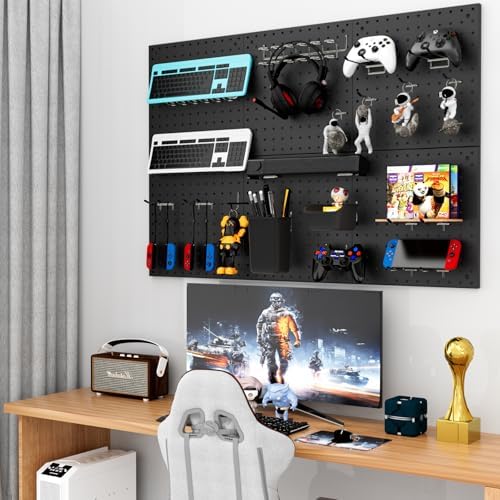 Peg Board Kit, Includes Pegboard and Accessories,with Hooks and Bins,Peg Board Wall Organizer for Office,Ornaments Display,Crafts Organization (129, Black)