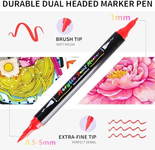 68 Colors Acrylic Paint Markers, Dual Tip Fine & Brush Pens Set