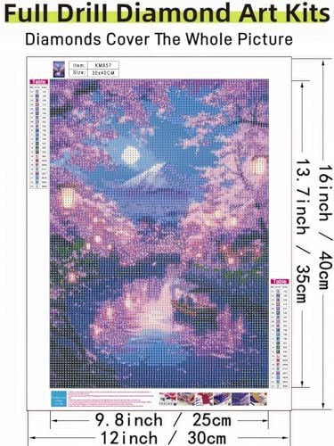 Cherry Tree Diamond Art Kits for Adults, 5D Diamond Painting for Adult Beginners, DIY Full Drill Round Gem Painting Dot Art for Adults，Home Wall Decor 11.8x15.7 Inch
