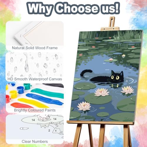 Black Cat Framed Paint by Numbers Kit for Adults Beginner 8x12 inch