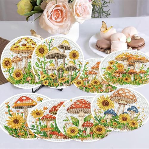 8 Pack Diamond Art Coasters Kits,Mushroom Diamond Painting Coasters