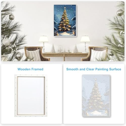 SENQAO Christmas Tree Paint by Numbers for Adults Beginners Framed, Christmas Adults' Paint-by-Number Kits, Adult Paint by Number Kits on Canvas, Acrylic Number Painting for Home Decor, 8x12inch