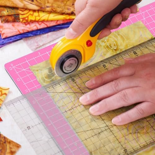 Rotating Self Healing Cutting Mat 14"x14" (13" Grid), Square Sewing Cutting Mat Board Perfect for Fabric Quilting & Art Projects, Pink