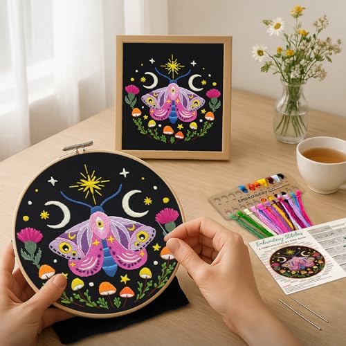 Nuberlic Embroidery Kit for Beginners, Moth Cross Stitch Kit