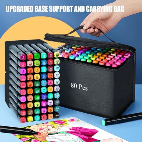 Alcohol Markers, 80 Colors Art Drawing Markers Set for Kids Adults | Dual Tip Permanent Sketch Markers, with Organizing Case