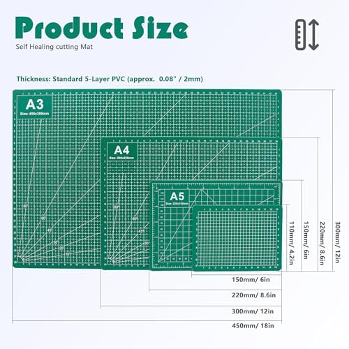 4 Packs Cutting Mats, 4size Double Sided Cutting Mat, Non-Slip 5 Layers PVC Cut Mat for Craft Art Projects Fabric Sewing, Scrapbooking Mat, A3 A4 A5 A6