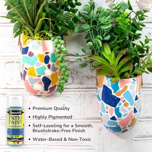 DecoArt Patio Outdoor Paint Set – 9 Neon & Metallic Colors (2 fl oz Bottles) – Outdoor Weatherproof Paints for Garden, Patio & Creative DIY Projects