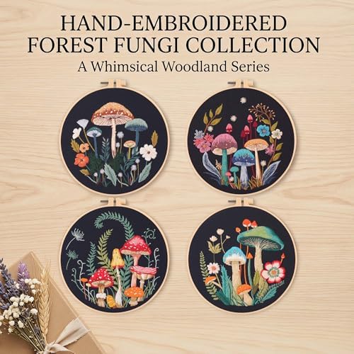 Harimau Adult Beginner Embroidery Starter Kit, Complete Set with 4 Patterns, 2 Hoops, Needles, Scissors, Instruction Guide & Stitching Video Tutorials