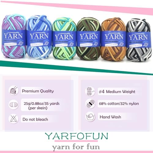 6 Pack Beginners Crochet Yarn Rainbow Multicolor Cotton Crochet Yarn for Crocheting Knitting Beginners-Variegated Series 02