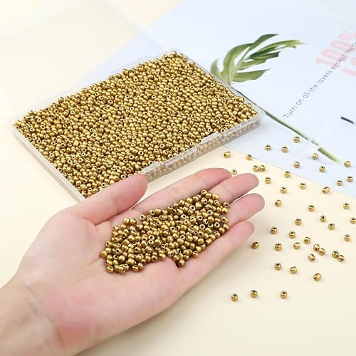 ZHIYUXI 3000Pcs 4mm Gold Glass Seed Beads for Jewelry Making