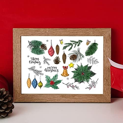 Christmas Trees Leaves Clear Stamps for Card Making and Photo Album Decorations, Flowers Rubber Stamps Xmas Pine Cone Silicone Stamp Seal for Christmas DIY Scrapbooking